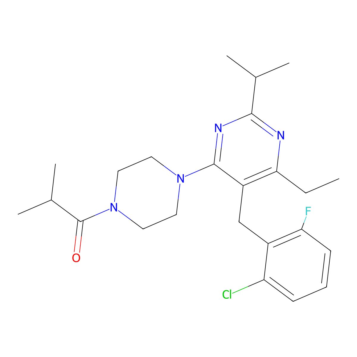 1-{4-[5-(2-Chloro-6-fluorobenzyl)-6-ethyl-2-isopropyl-4-pyrimidinyl]piperazino}-2-methyl-1-propanone molecular structure, CAS 1263170-00-8