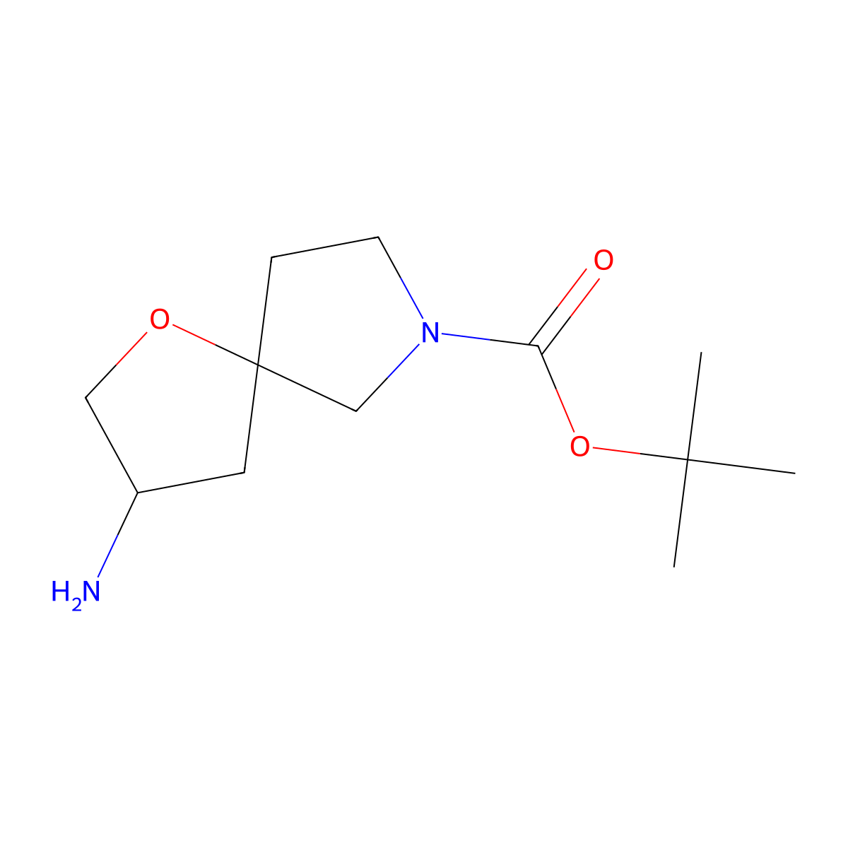 Tert-butyl 3-amino-1-oxa-7-azaspiro(4.4)nonane-7-carboxylate molecular structure, CAS 1263177-22-5
