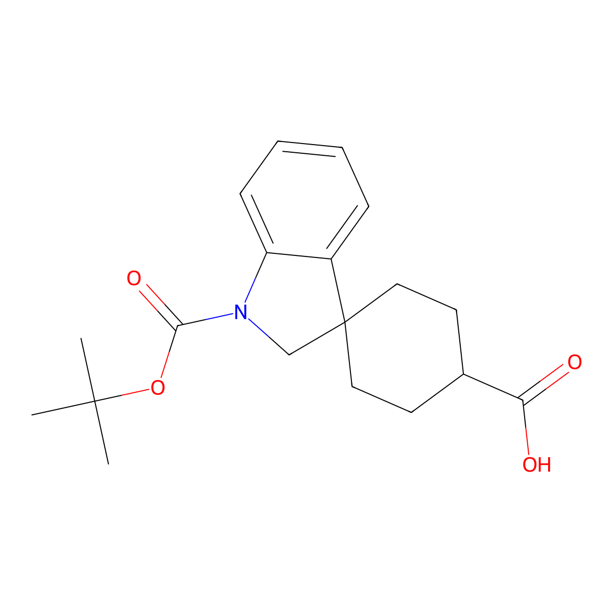 1'-(Tert-butoxycarbonyl)spiro[cyclohexane-1,3'-indoline]-4-carboxylic acid molecular structure, CAS 1263178-31-9