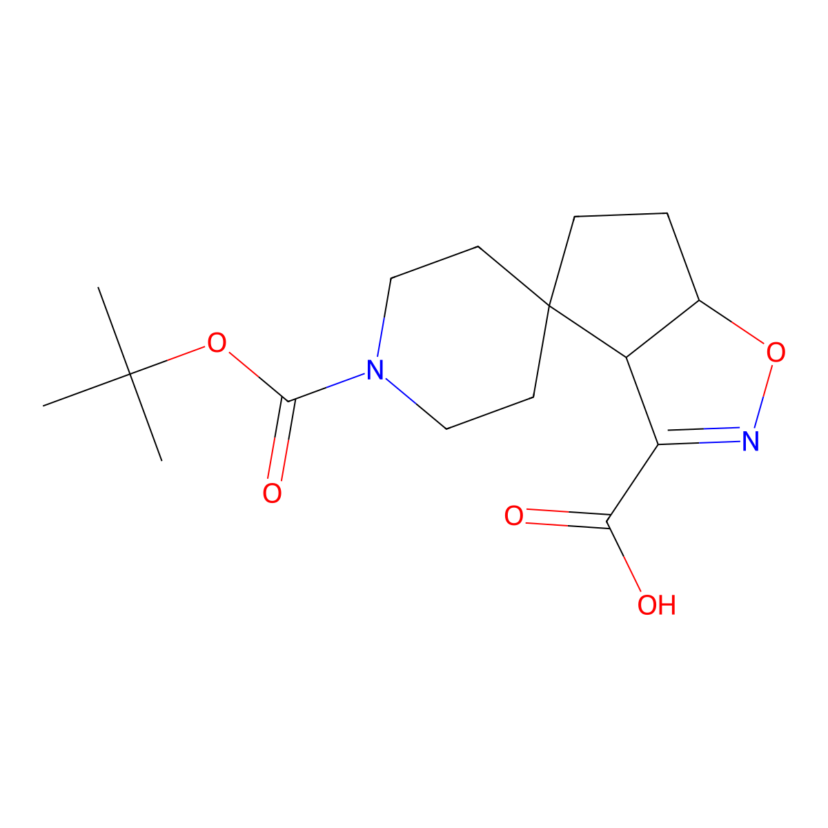 Racemic-(3aR,6aR)-1-(tert-butoxycarbonyl)-3a,5,6,6a-tetrahydrospiro[cyclopenta[d]isoxazole-4,4-piperidine]-3-carboxylic acid molecular structure, CAS 1263178-47-7