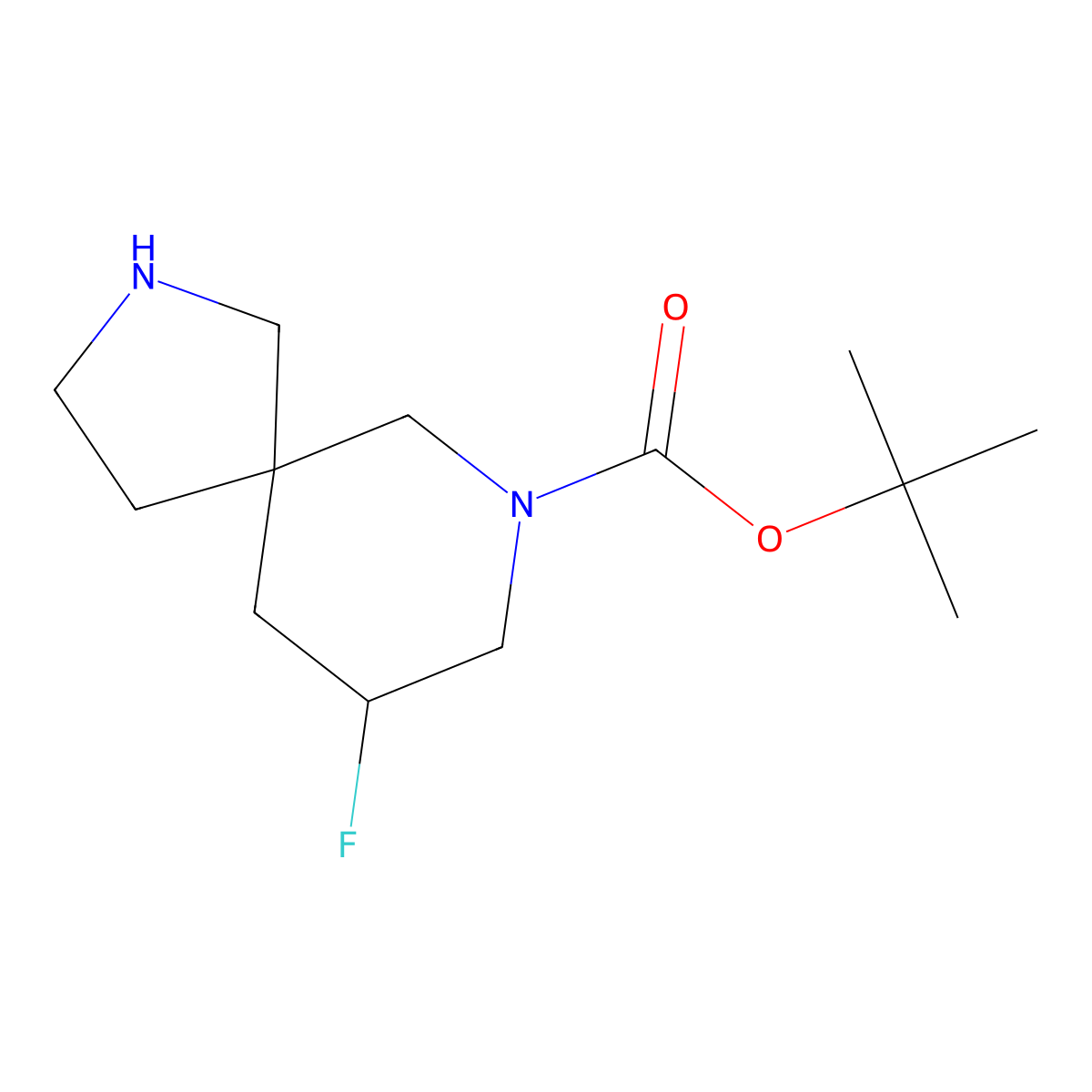 tert-Butyl 9-fluoro-2,7-diazaspiro[4.5]decane-7-carboxylate molecular structure, CAS 1263179-44-7