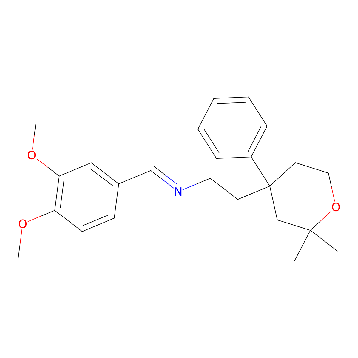 1-(3,4-dimethoxyphenyl)-N-[2-(2,2-dimethyl-4-phenyloxan-4-yl)ethyl]methanimine molecular structure, CAS 126318-03-4