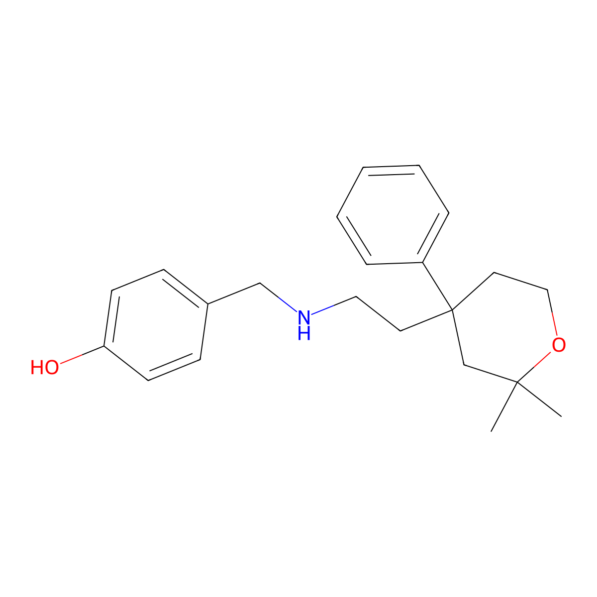 4-[[2-(2,2-Dimethyl-4-phenyloxan-4-yl)ethylamino]methyl]phenol molecular structure, CAS 126318-06-7