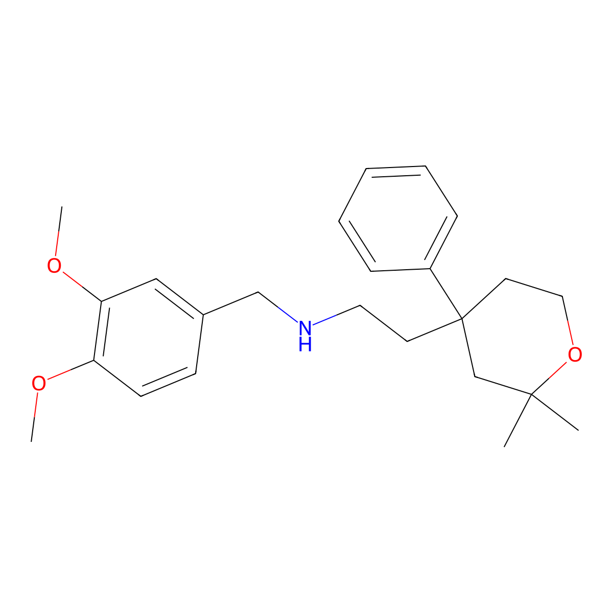 N-[(3,4-dimethoxyphenyl)methyl]-2-(2,2-dimethyl-4-phenyloxan-4-yl)ethanamine molecular structure, CAS 126318-07-8