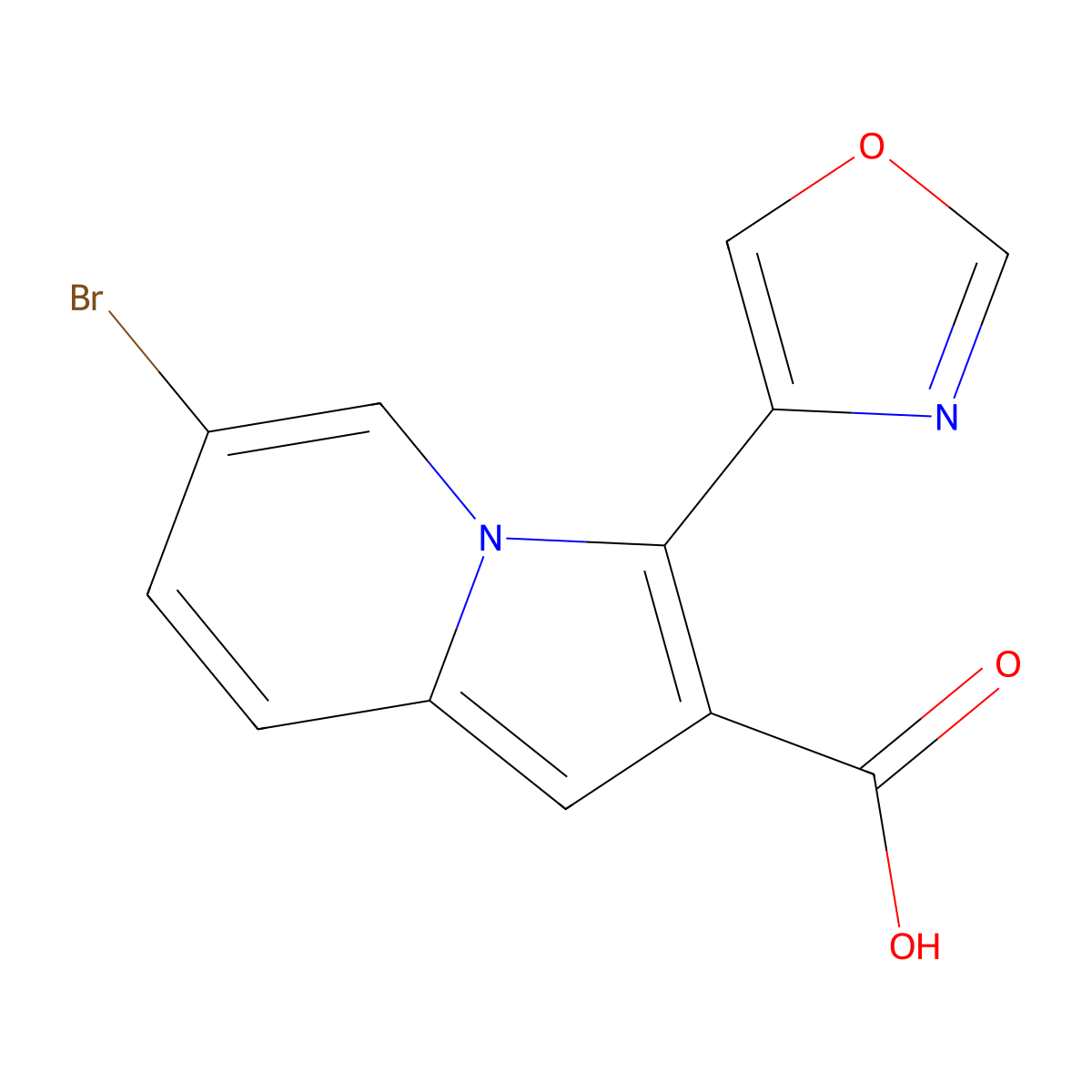6-Bromo-3-(oxazol-4-yl)indolizine-2-carboxylic acid molecular structure, CAS 1263182-10-0