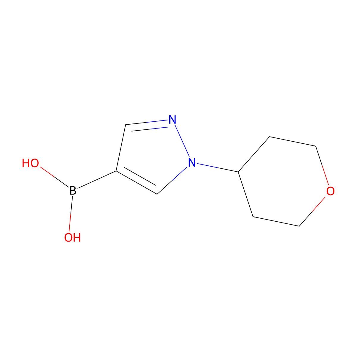 (1-(Tetrahydro-2H-pyran-4-yl)-1H-pyrazol-4-yl)boronic acid molecular structure, CAS 1263196-50-4