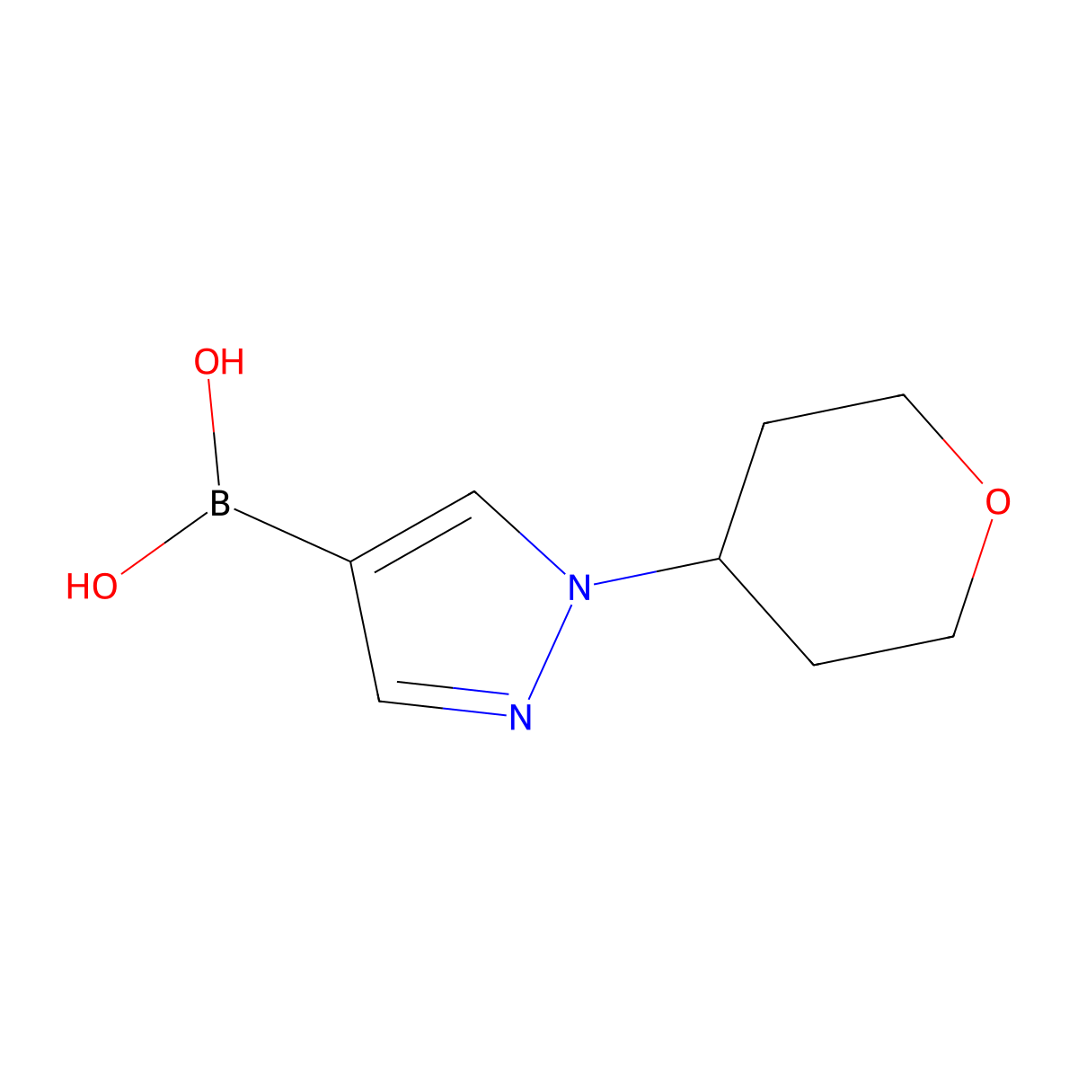 (1-(Tetrahydro-2H-pyran-4-yl)-1H-pyrazol-4-yl)boronic acid molecular structure, CAS 1263196-50-4