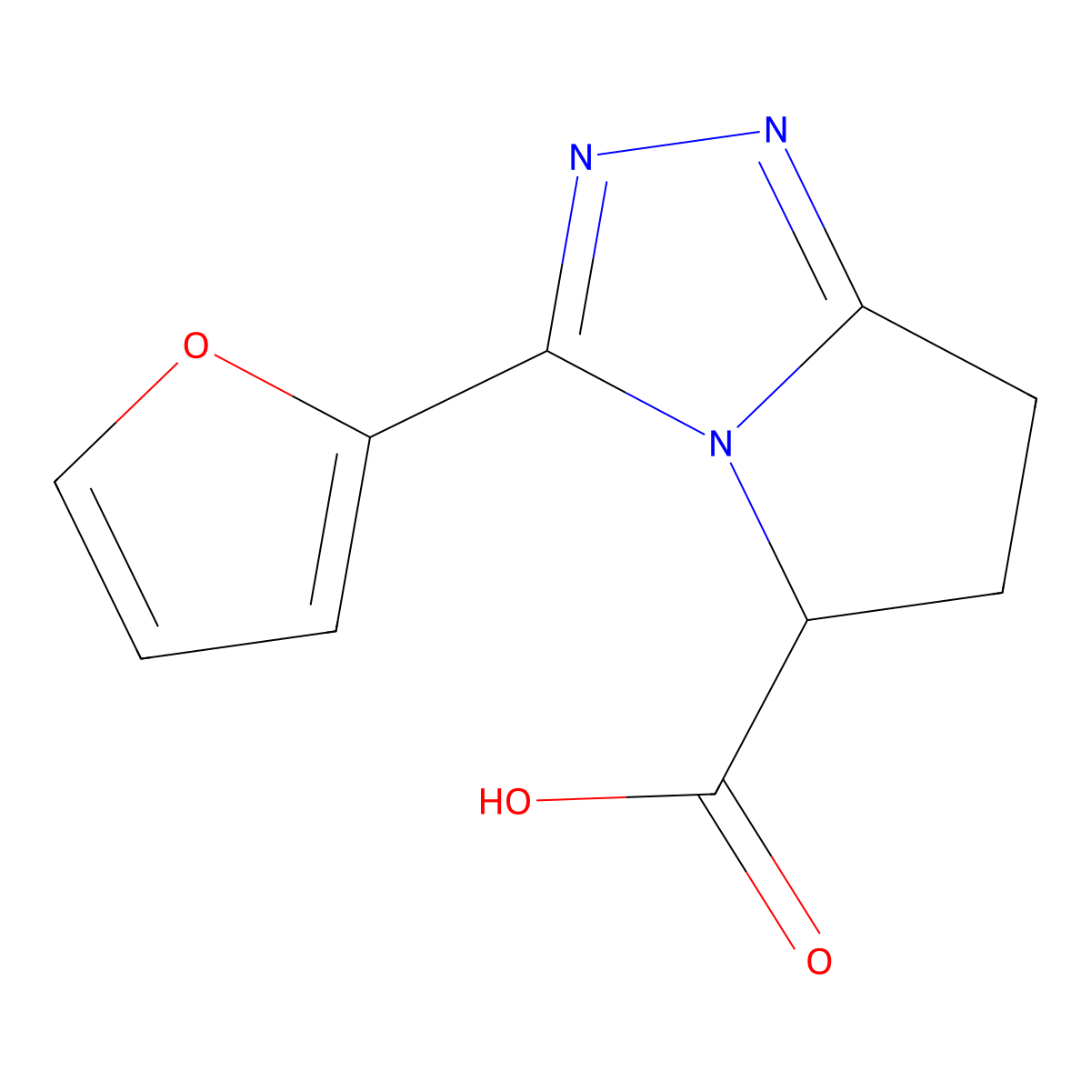 3-(Furan-2-yl)-6,7-dihydro-5H-pyrrolo[2,1-c][1,2,4]triazole-5-carboxylic acid molecular structure, CAS 1263206-24-1