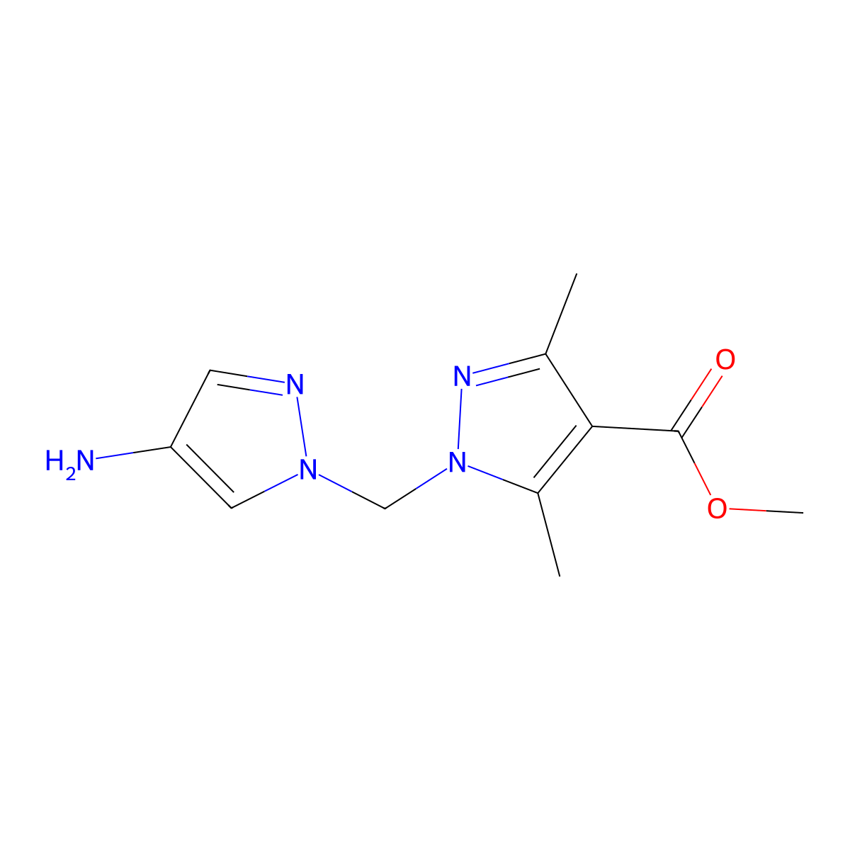 Methyl 1-((4-amino-1H-pyrazol-1-yl)methyl)-3,5-dimethyl-1H-pyrazole-4-carboxylate molecular structure, CAS 1263206-77-4