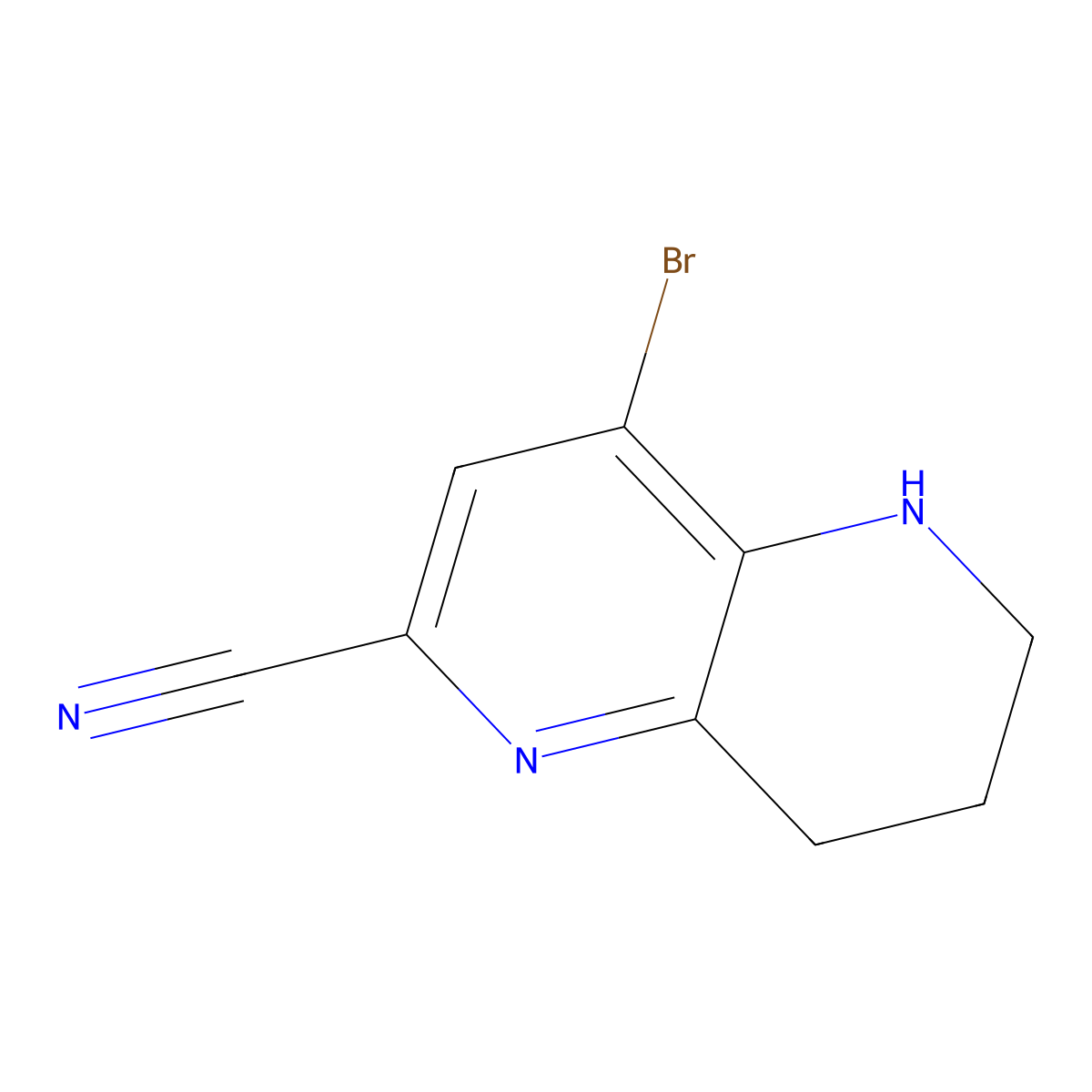 4-Bromo-5,6,7,8-tetrahydro-[1,5]naphthyridine-2-carbonitrile molecular structure, CAS 1263211-32-0