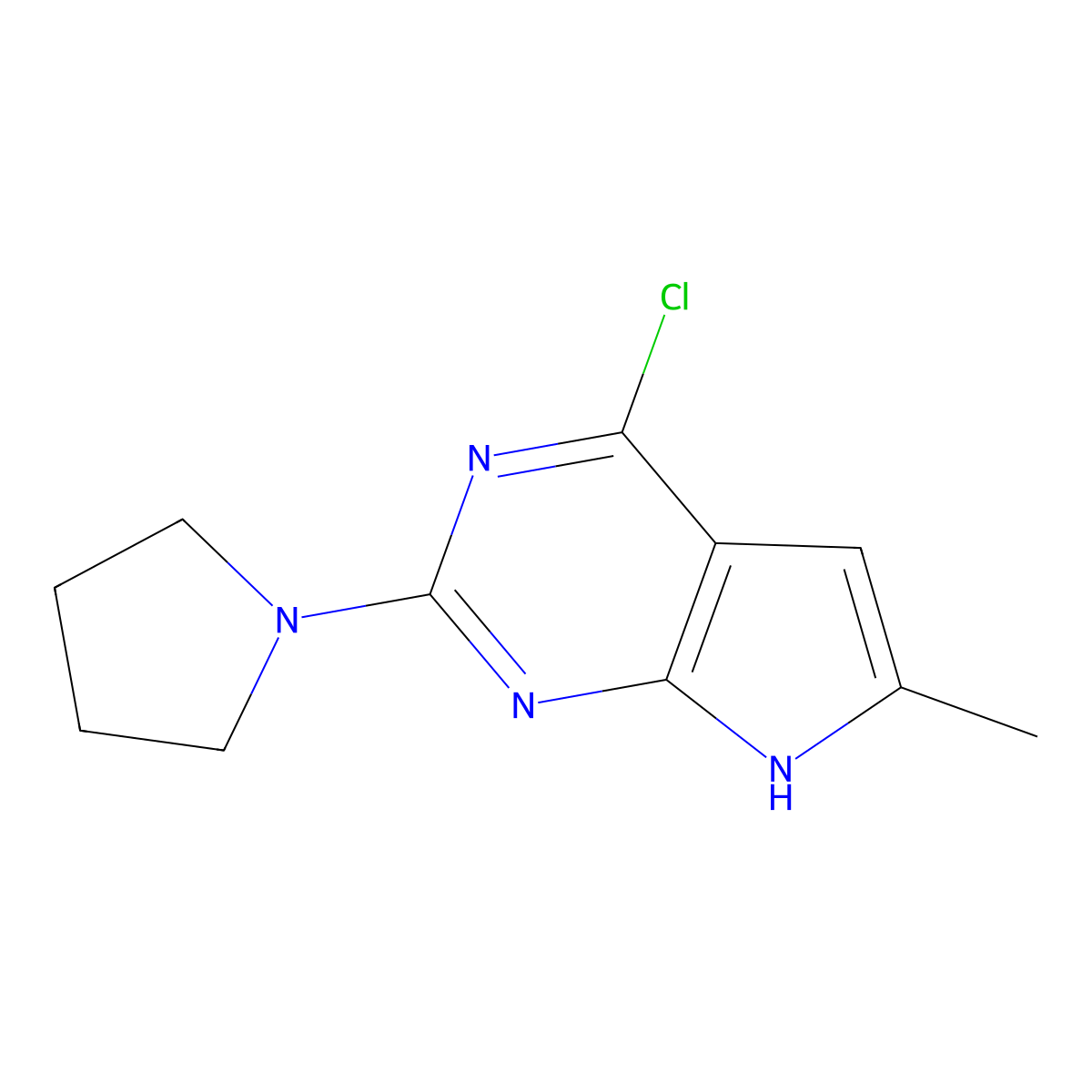 4-Chloro-6-methyl-2-(pyrrolidin-1-yl)-7H-pyrrolo[2,3-d]pyrimidine molecular structure, CAS 1263211-37-5
