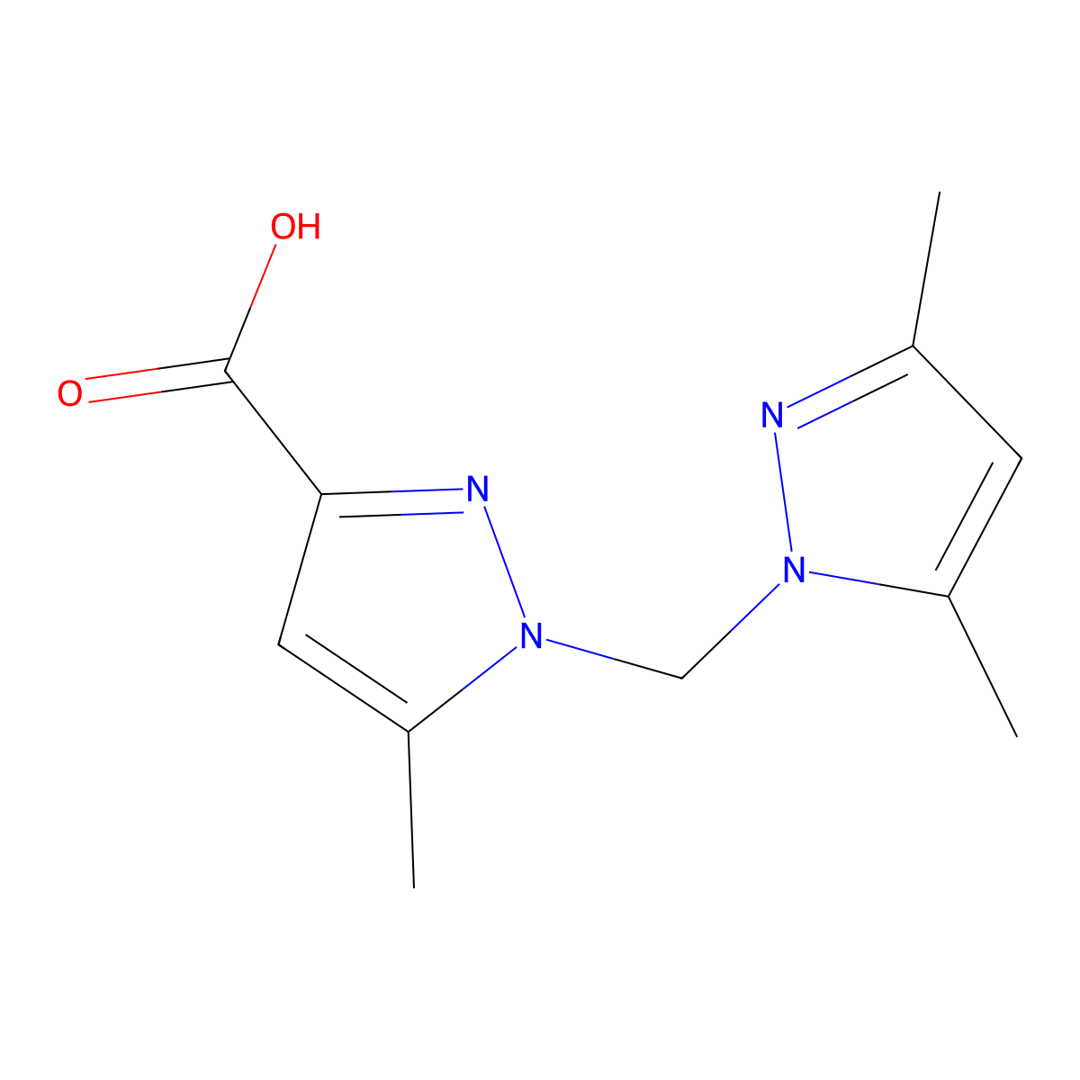 1-((3,5-Dimethyl-1H-pyrazol-1-yl)methyl)-5-methyl-1H-pyrazole-3-carboxylic acid molecular structure, CAS 1263214-12-5