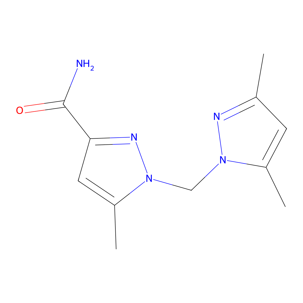 1-((3,5-Dimethyl-1H-pyrazol-1-yl)methyl)-5-methyl-1H-pyrazole-3-carboxamide molecular structure, CAS 1263214-27-2