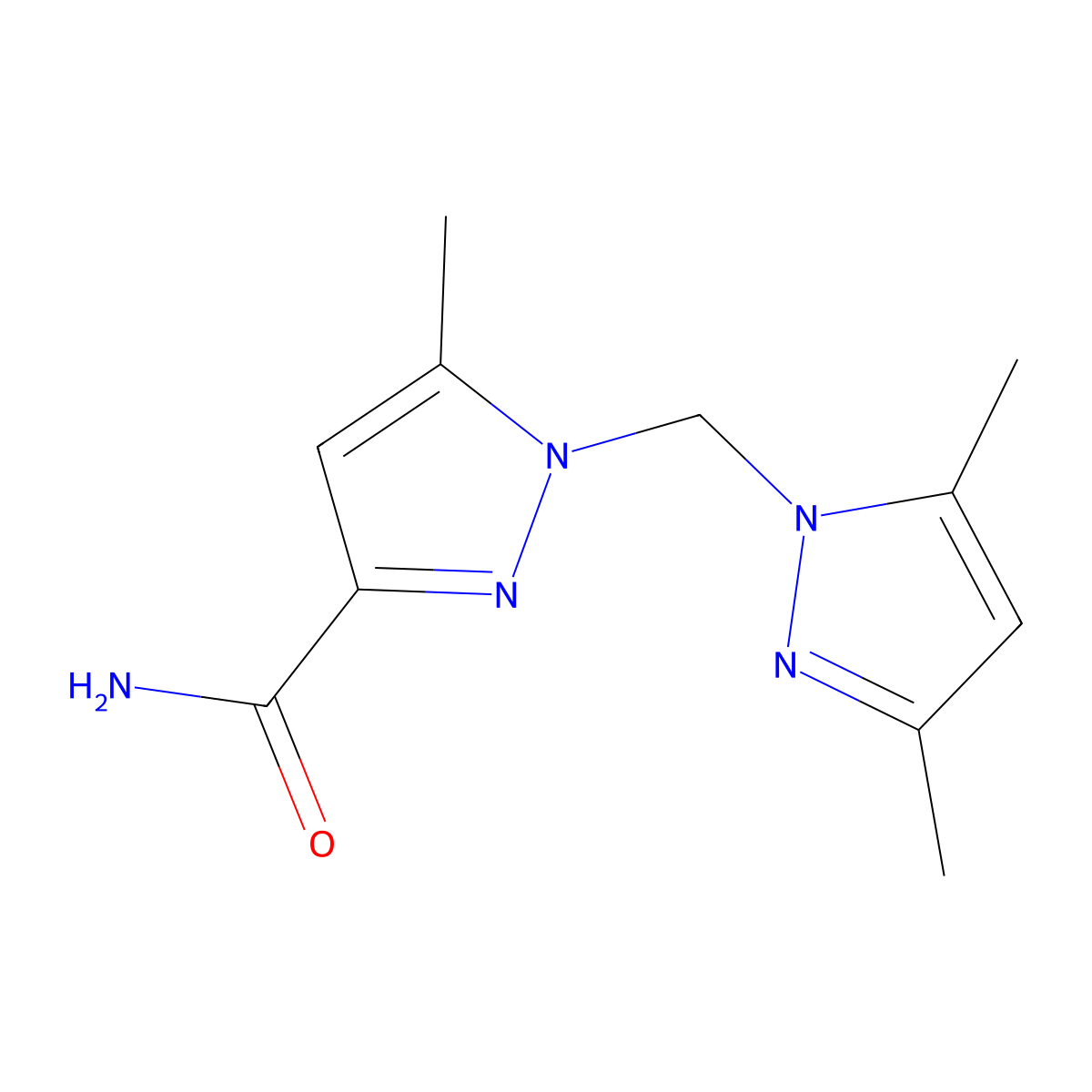 1-((3,5-Dimethyl-1H-pyrazol-1-yl)methyl)-5-methyl-1H-pyrazole-3-carboxamide molecular structure, CAS 1263214-27-2