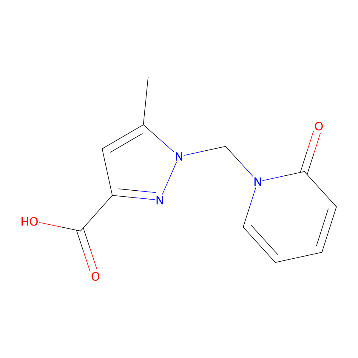 5-Methyl-1-((2-oxopyridin-1(2H)-yl)methyl)-1H-pyrazole-3-carboxylic acid molecular structure, CAS 1263214-74-9