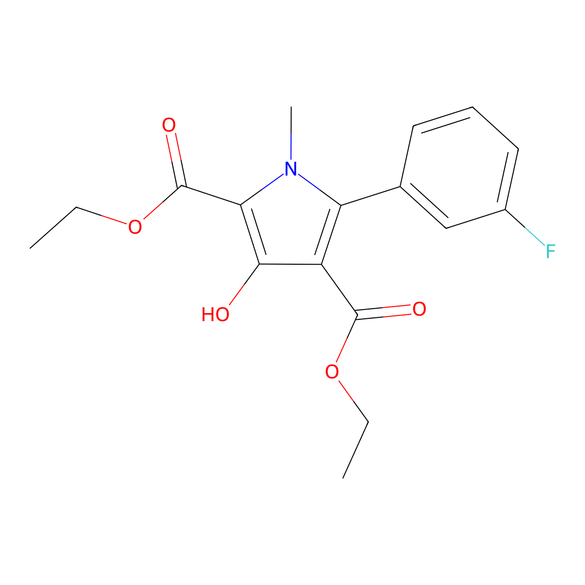 Diethyl 5-(3-fluorophenyl)-3-hydroxy-1-methyl-1H-pyrrole-2,4-dicarboxylate molecular structure, CAS 1263215-38-8