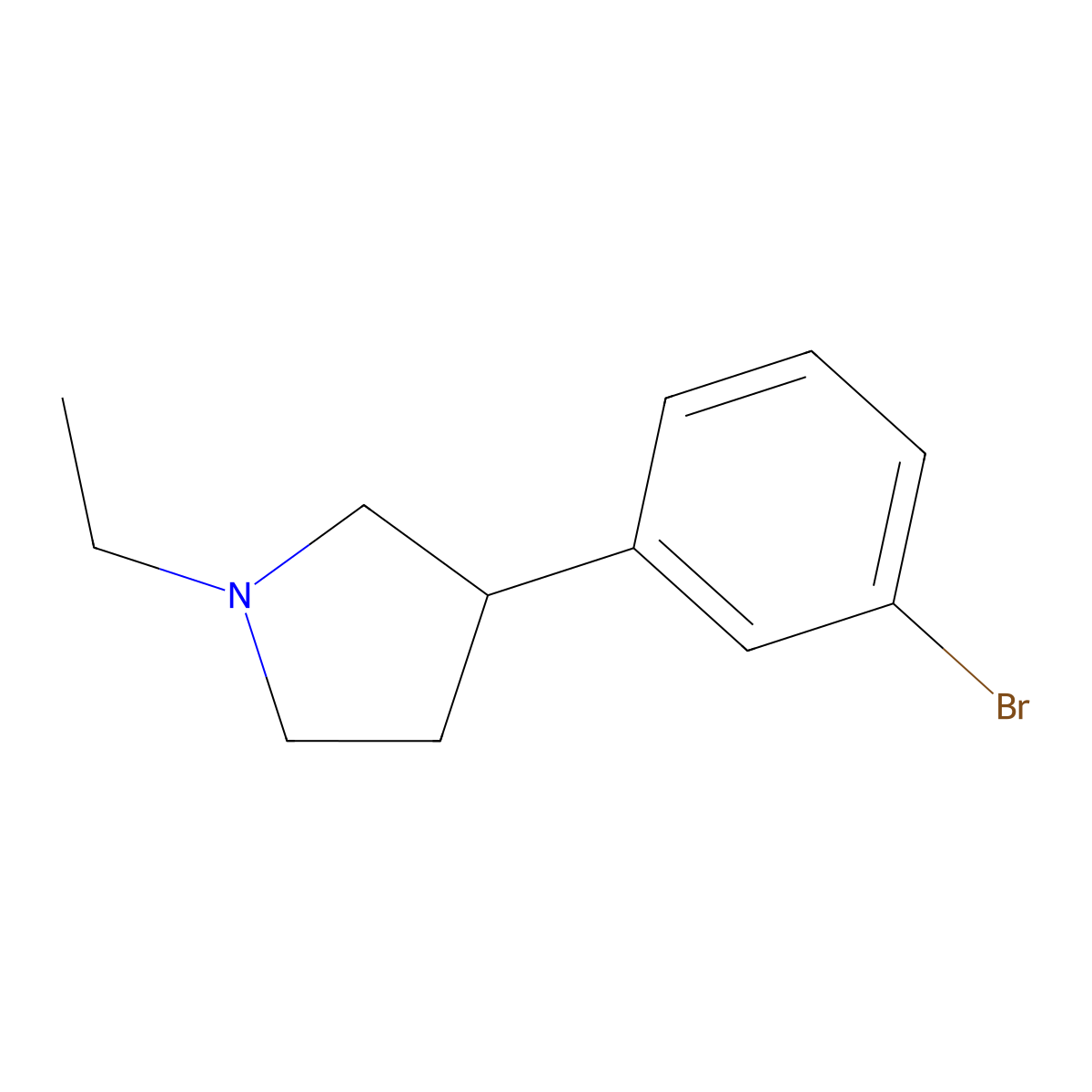 3-(3-Bromophenyl)-1-ethylpyrrolidine molecular structure, CAS 1263280-03-0