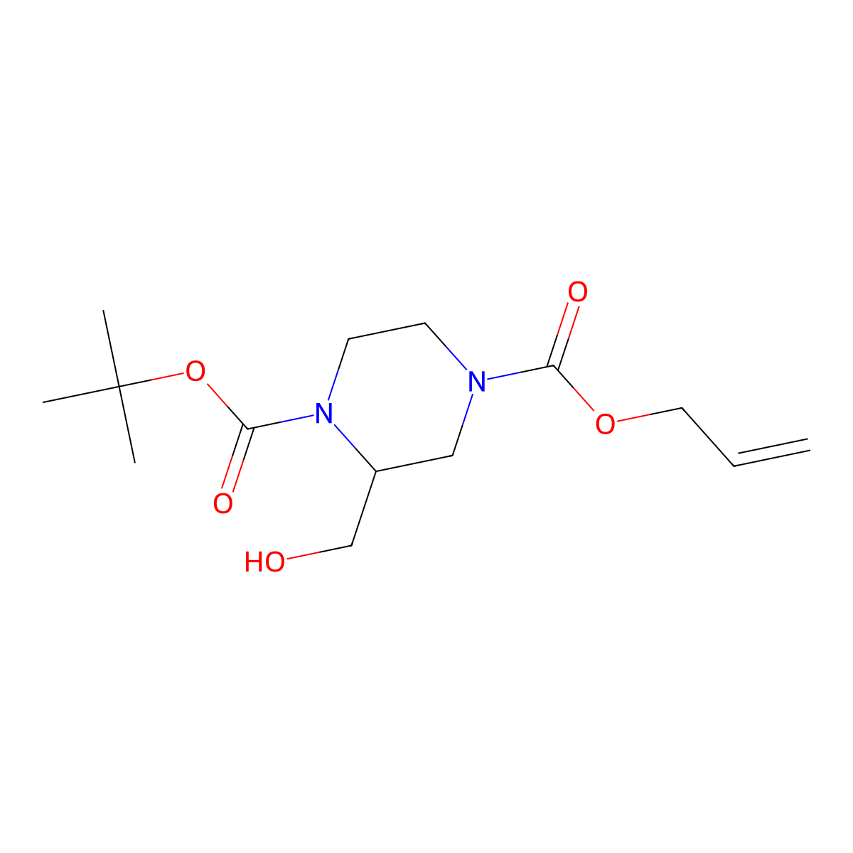 4-Allyl 1-tert-butyl 2-(hydroxymethyl)piperazine-1,4-dicarboxylate molecular structure, CAS 1263282-80-9