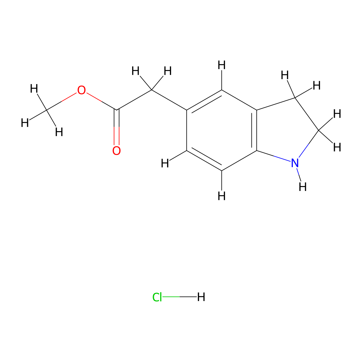Methyl 2-(2,3-dihydro-1H-indol-5-yl)acetate hydrochloride molecular structure, CAS 1263284-16-7