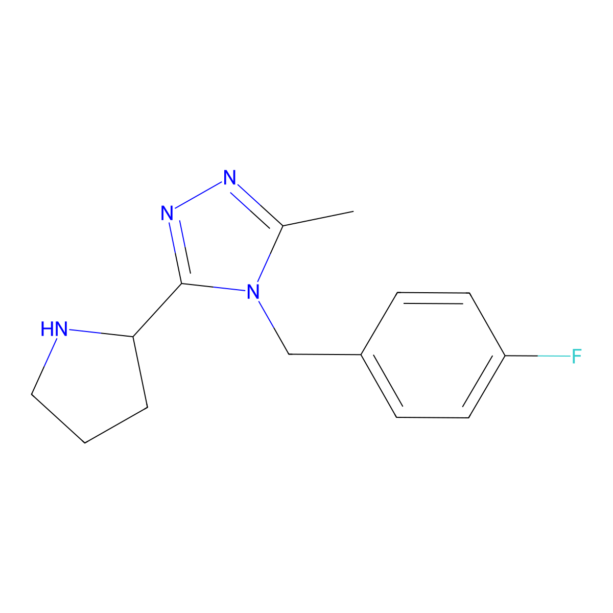 4-(4-fluorobenzyl)-3-methyl-5-((R)-pyrrolidin-2-yl)-4H-1,2,4-triazole molecular structure, CAS 1263284-19-0