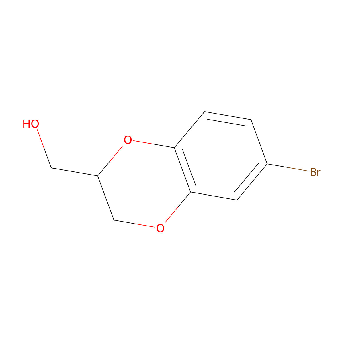 (R)-(6-Bromo-2,3-dihydrobenzo[b][1,4]dioxin-2-yl)methanol molecular structure, CAS 1263285-26-2