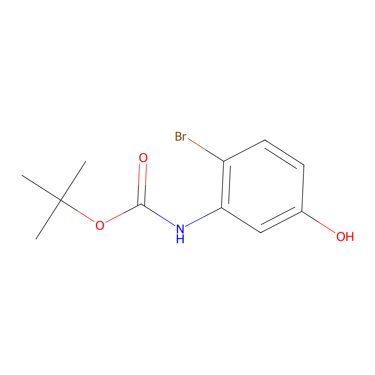 tert-butyl N-(2-bromo-5-hydroxyphenyl)carbamate molecular structure, CAS 1263285-27-3
