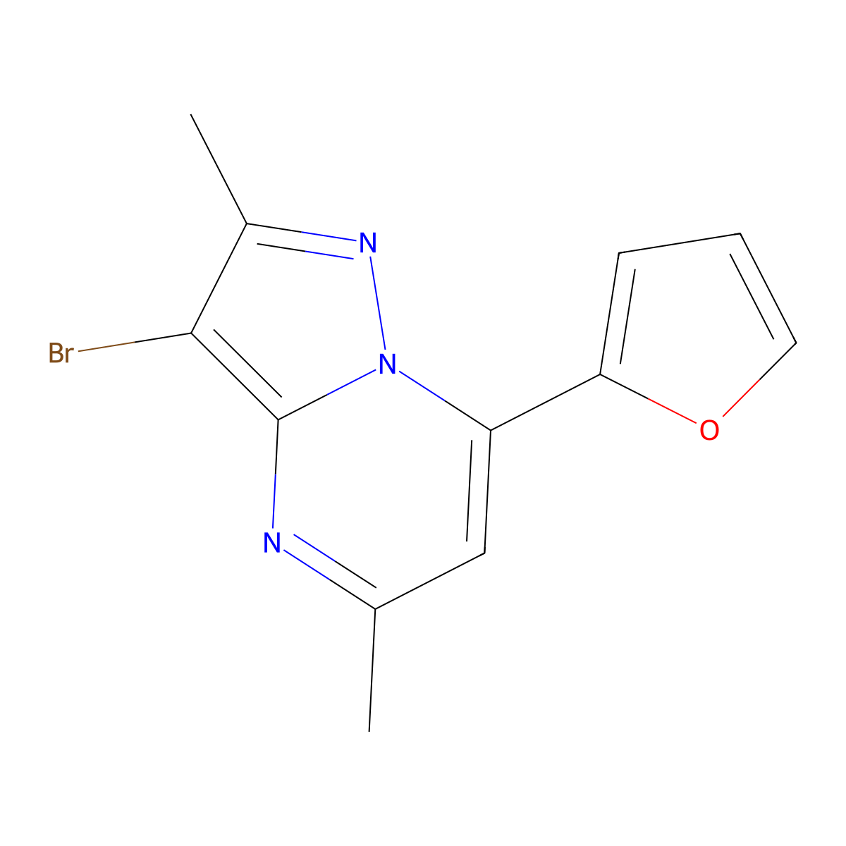3-Bromo-7-(furan-2-yl)-2,5-dimethylpyrazolo[1,5-a]pyrimidine molecular structure, CAS 1263285-84-2