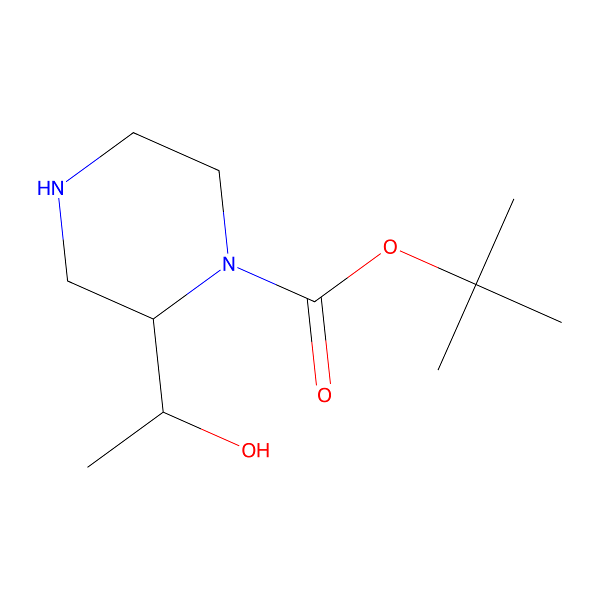 tert-Butyl 2-(1-hydroxyethyl)piperazine-1-carboxylate molecular structure, CAS 1263316-08-0