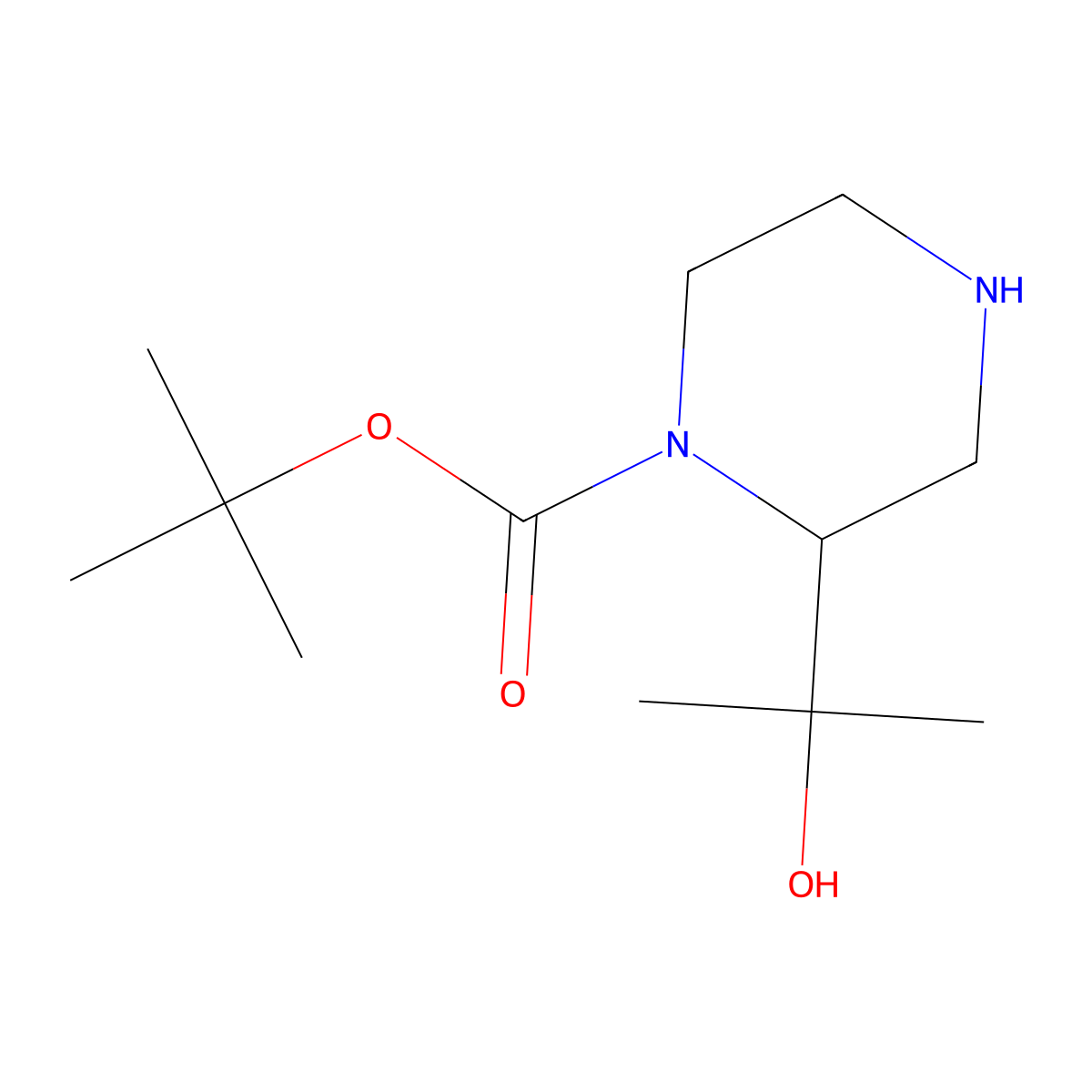 Tert-butyl 2-(2-hydroxypropan-2-yl)piperazine-1-carboxylate molecular structure, CAS 1263316-20-6