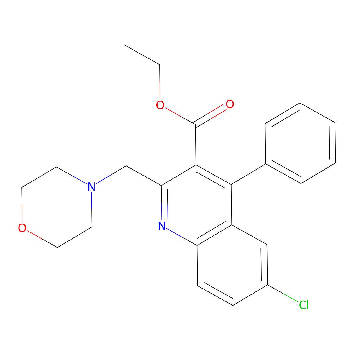 Ethyl 6-chloro-2-(morpholinomethyl)-4-phenylquinoline-3-carboxylate molecular structure, CAS 126334-93-8