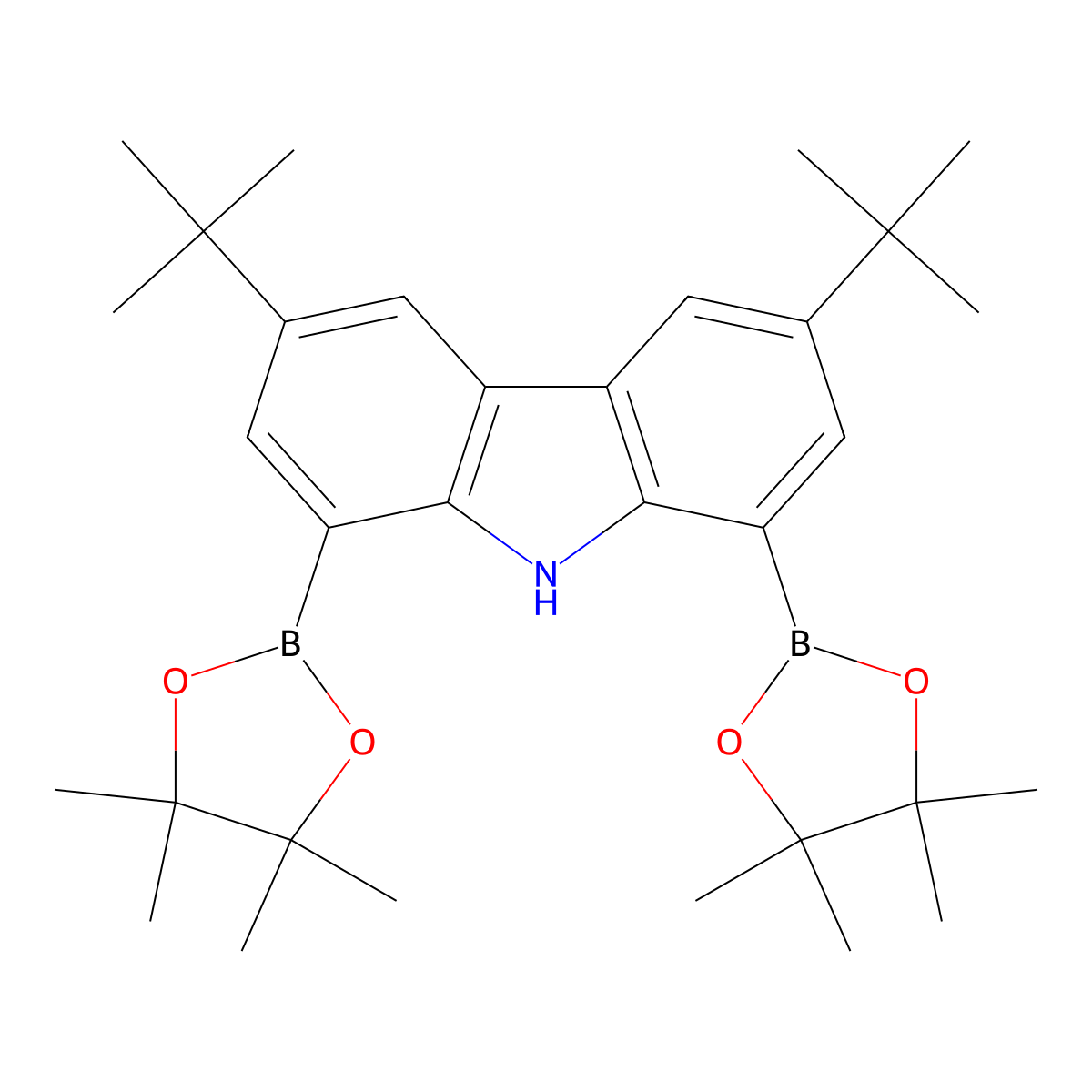 3,6-Di-tert-butyl-1,8-bis(4,4,5,5-tetramethyl-1,3,2-dioxaborolan-2-yl)-9H-carbazole molecular structure, CAS 1263359-87-0