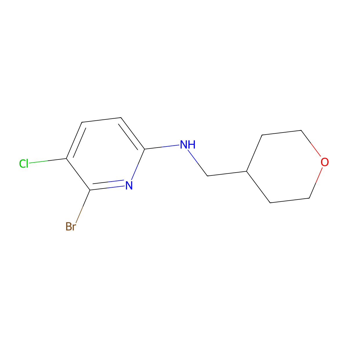 6-bromo-5-chloro-N-((tetrahydro-2H-pyran-4-yl)methyl)pyridin-2-amine molecular structure, CAS 1263374-11-3