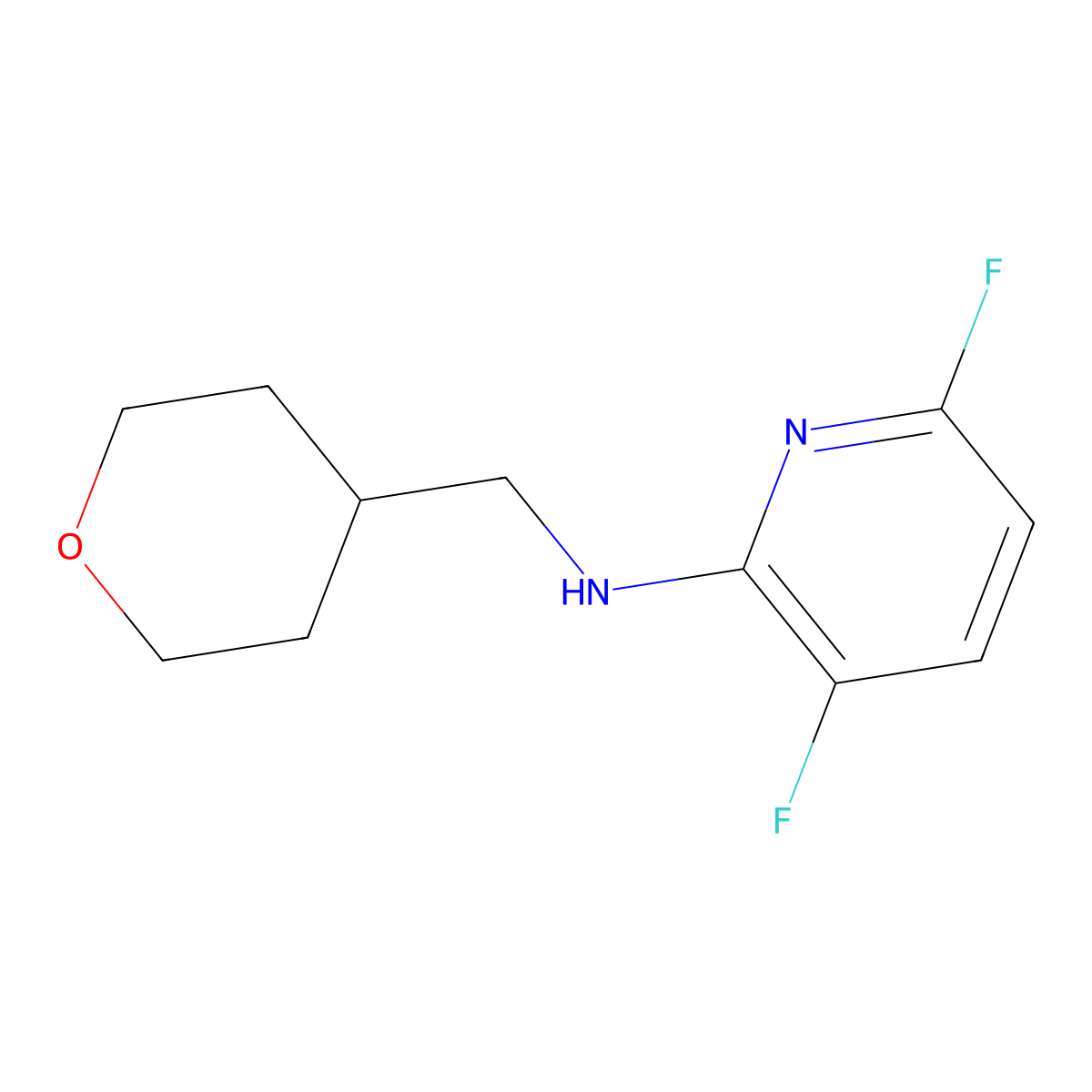 3,6-difluoro-N-((tetrahydro-2H-pyran-4-yl)methyl)pyridin-2-amine molecular structure, CAS 1263374-15-7