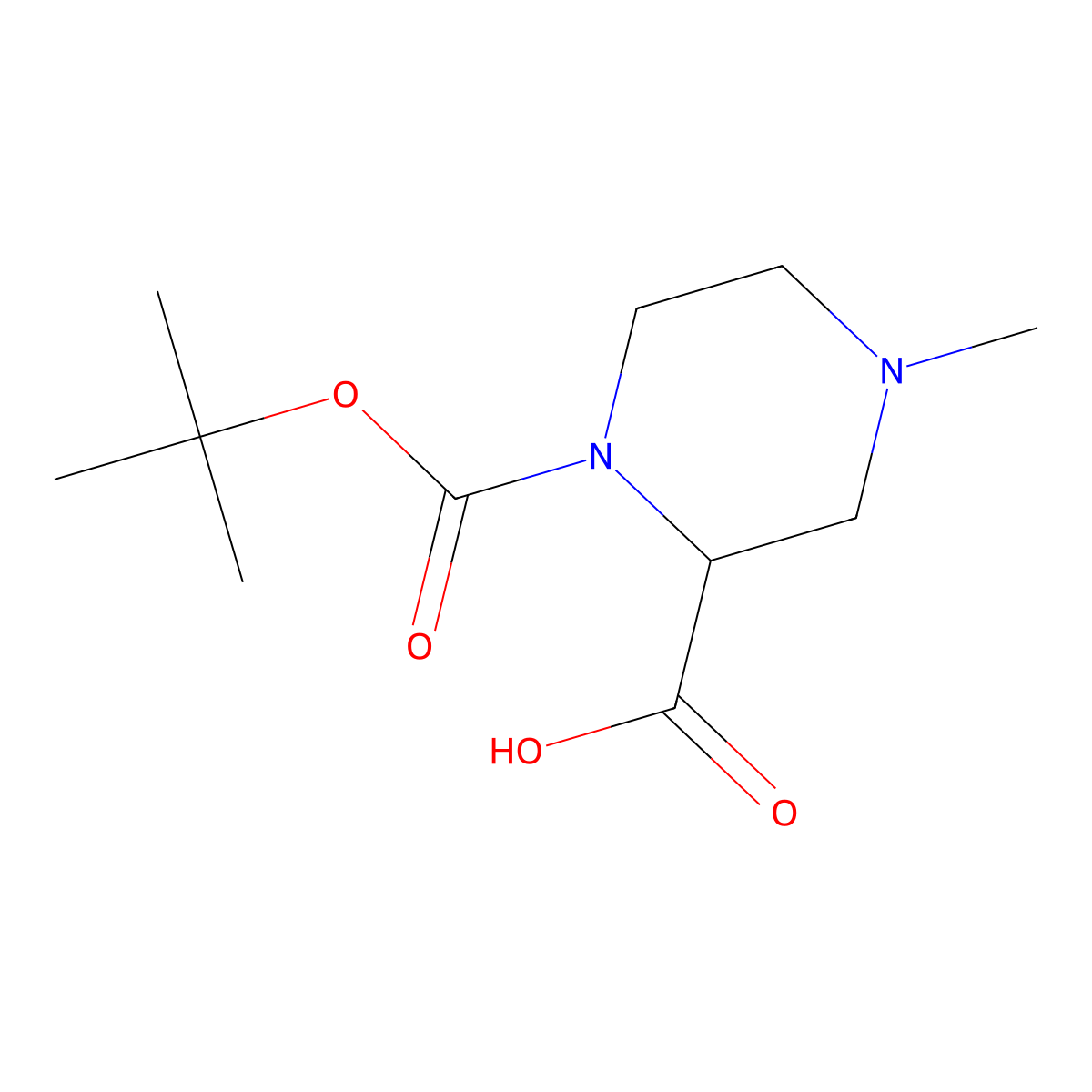 1-(Tert-butoxycarbonyl)-4-methylpiperazine-2-carboxylic acid molecular structure, CAS 1263377-93-0