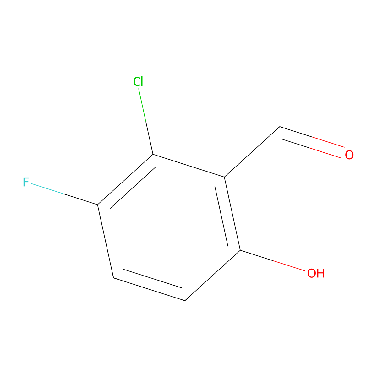 2-Chloro-3-fluoro-6-hydroxybenzaldehyde molecular structure, CAS 1263378-00-2