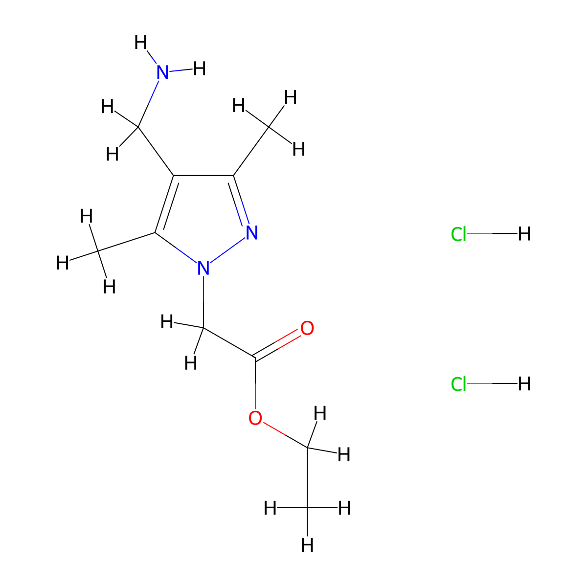 (4-Aminomethyl-3,5-dimethyl-pyrazol-1-yl)-acetic acid ethyl ester dihydrochloride molecular structure, CAS 1263378-03-5