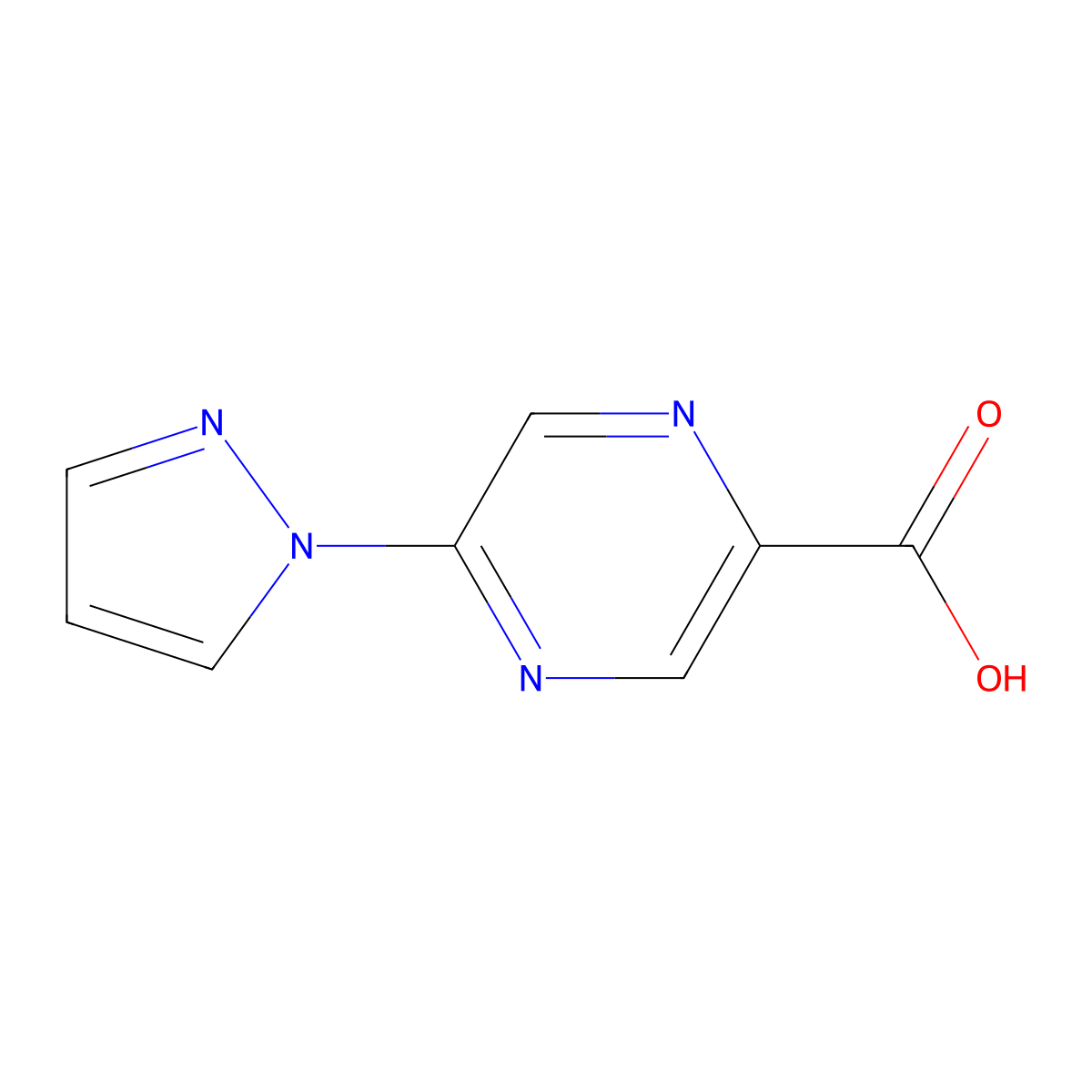 5-(1H-pyrazol-1-yl)pyrazine-2-carboxylic acid molecular structure, CAS 1263378-08-0