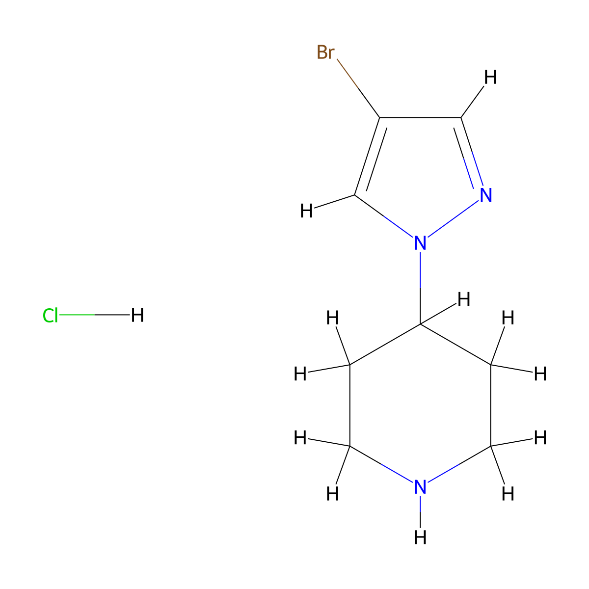 4-(4-bromo-1H-pyrazol-1-yl)piperidine hydrochloride molecular structure, CAS 1263378-44-4