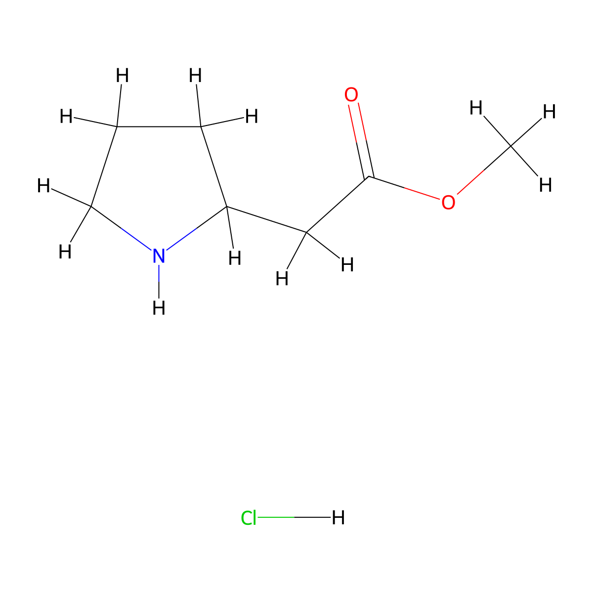 Methyl 2-(pyrrolidin-2-yl)acetate hydrochloride molecular structure, CAS 1263378-78-4