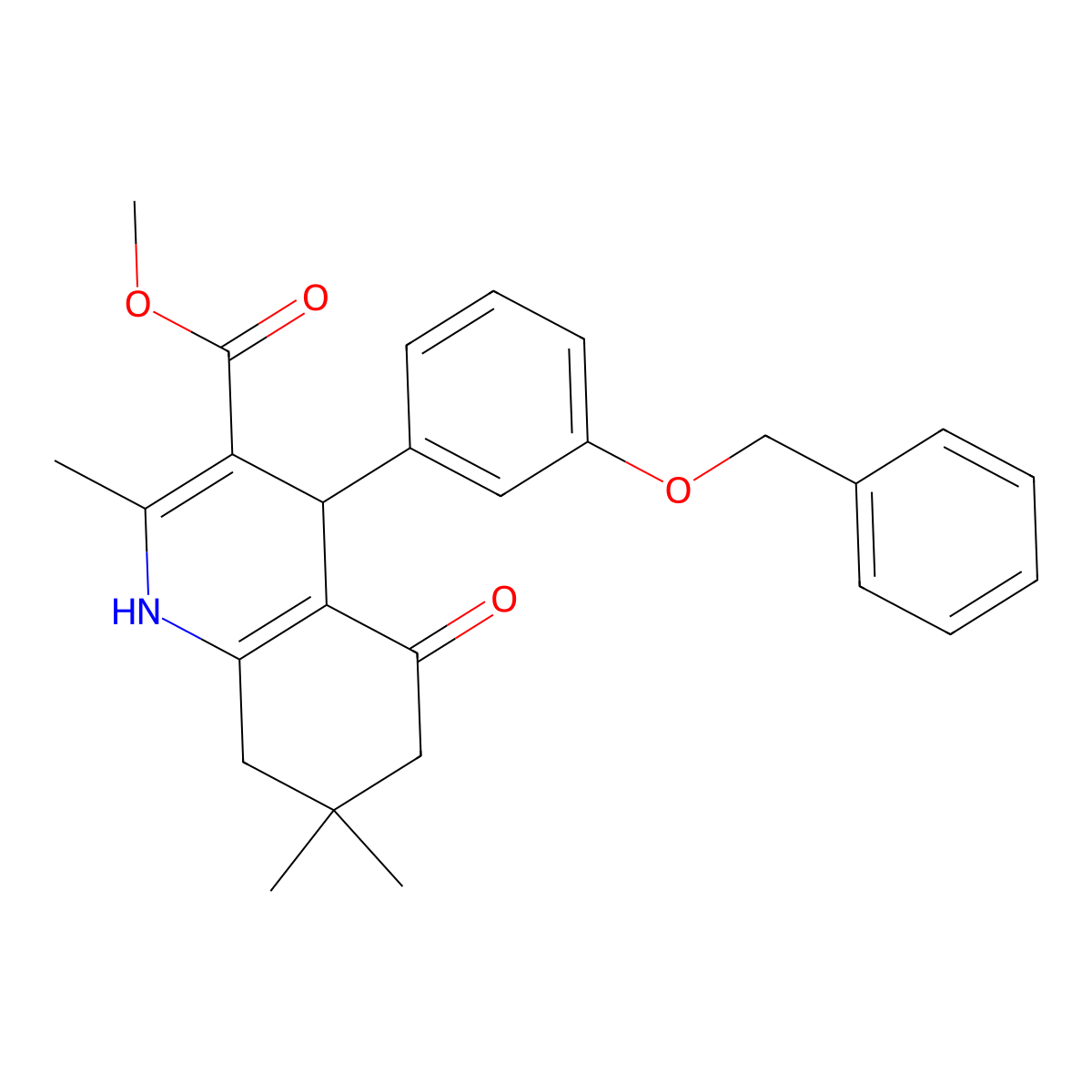Methyl 4-[3-(benzyloxy)phenyl]-2,7,7-trimethyl-5-oxo-1,4,5,6,7,8-hexahydroquinoline-3-carboxylate molecular structure, CAS 126342-53-8