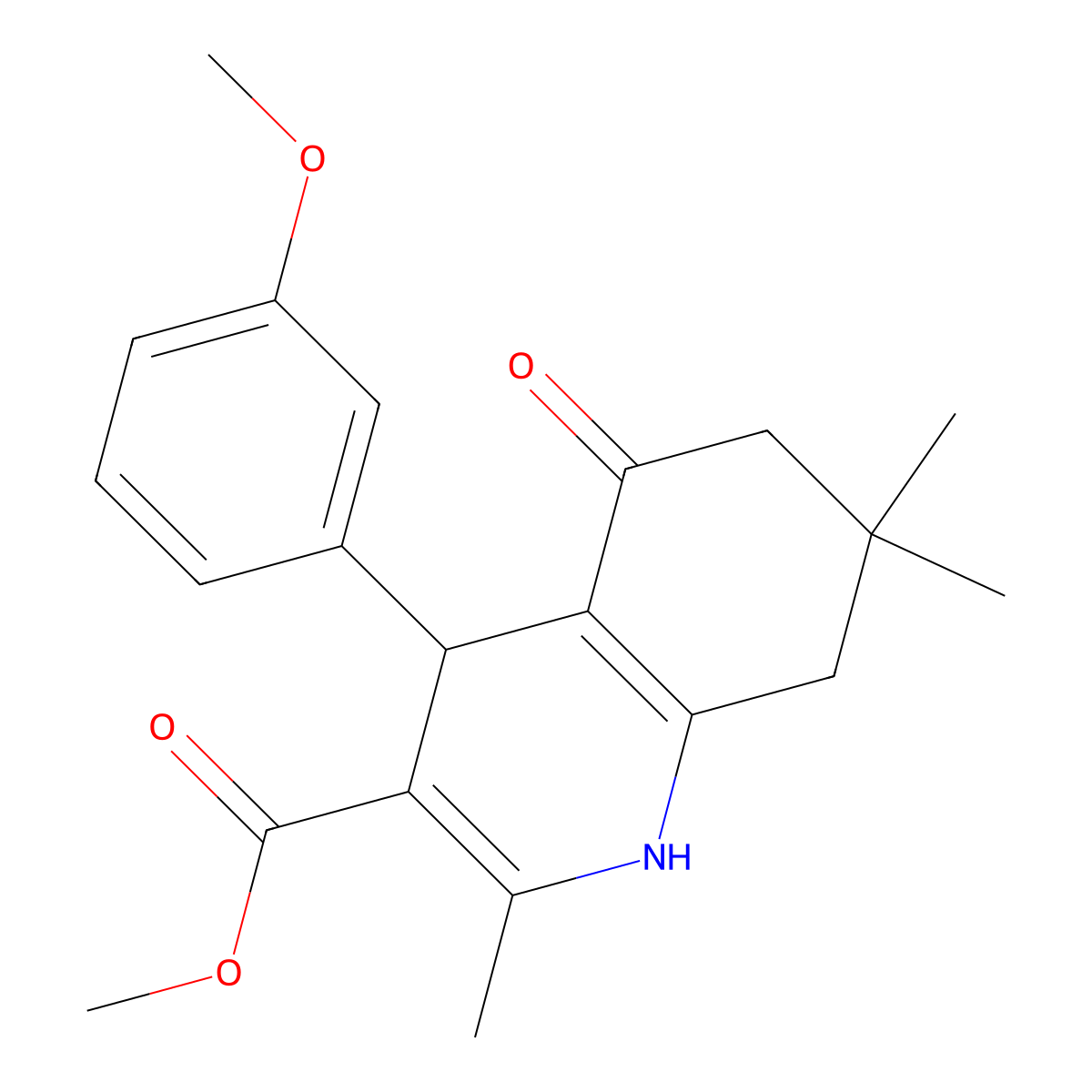Methyl 4-(3-methoxyphenyl)-2,7,7-trimethyl-5-oxo-1,4,5,6,7,8-hexahydroquinoline-3-carboxylate molecular structure, CAS 126342-55-0