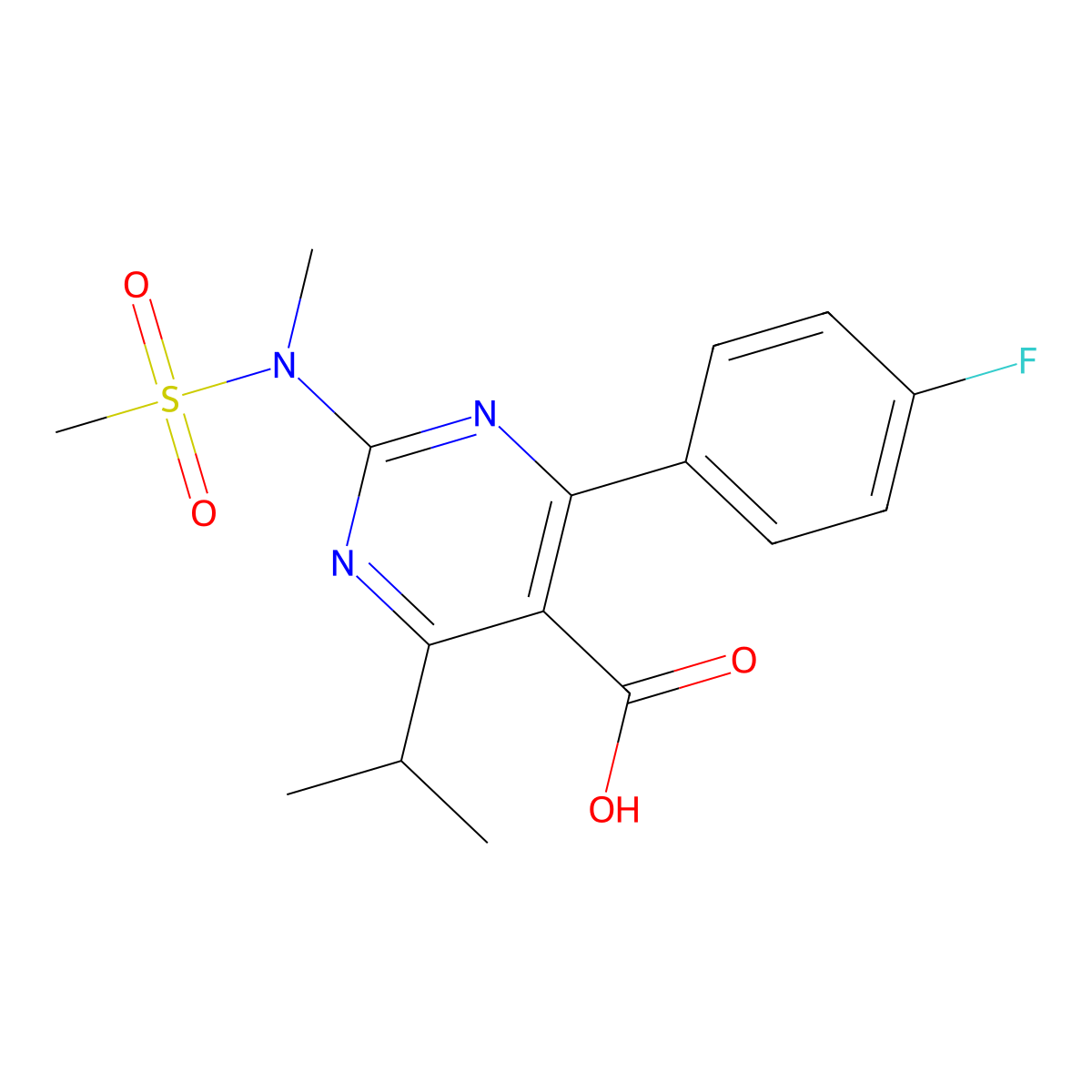 5-Pyrimidinecarboxylic acid, 4-(4-fluorophenyl)-6-(1-methylethyl)-2-[methyl(methylsulfonyl)amino]- molecular structure, CAS 1263475-93-9