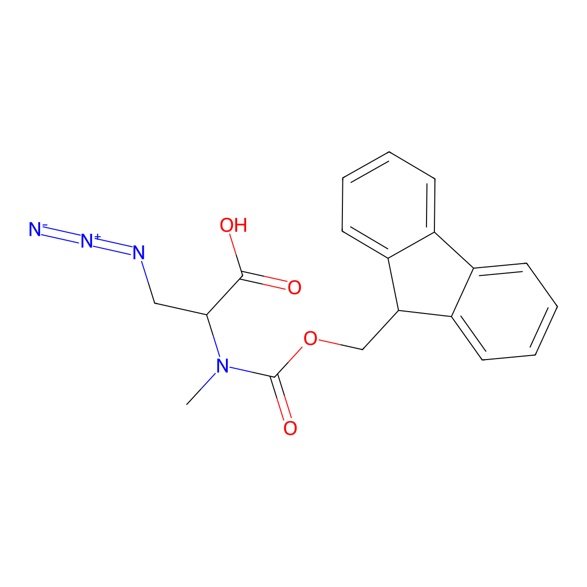 (S)-2-((((9H-Fluoren-9-yl)methoxy)carbonyl)(methyl)amino)-3-azidopropanoic acid molecular structure, CAS 1263721-08-9