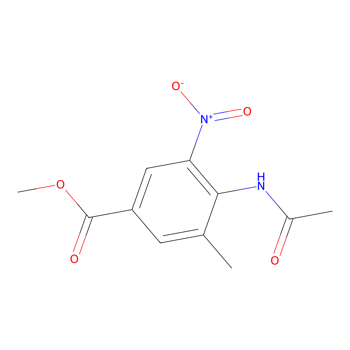 4-Acetylamino-3-methyl-5-nitro-benzoic acid methyl ester molecular structure, CAS 1263818-07-0