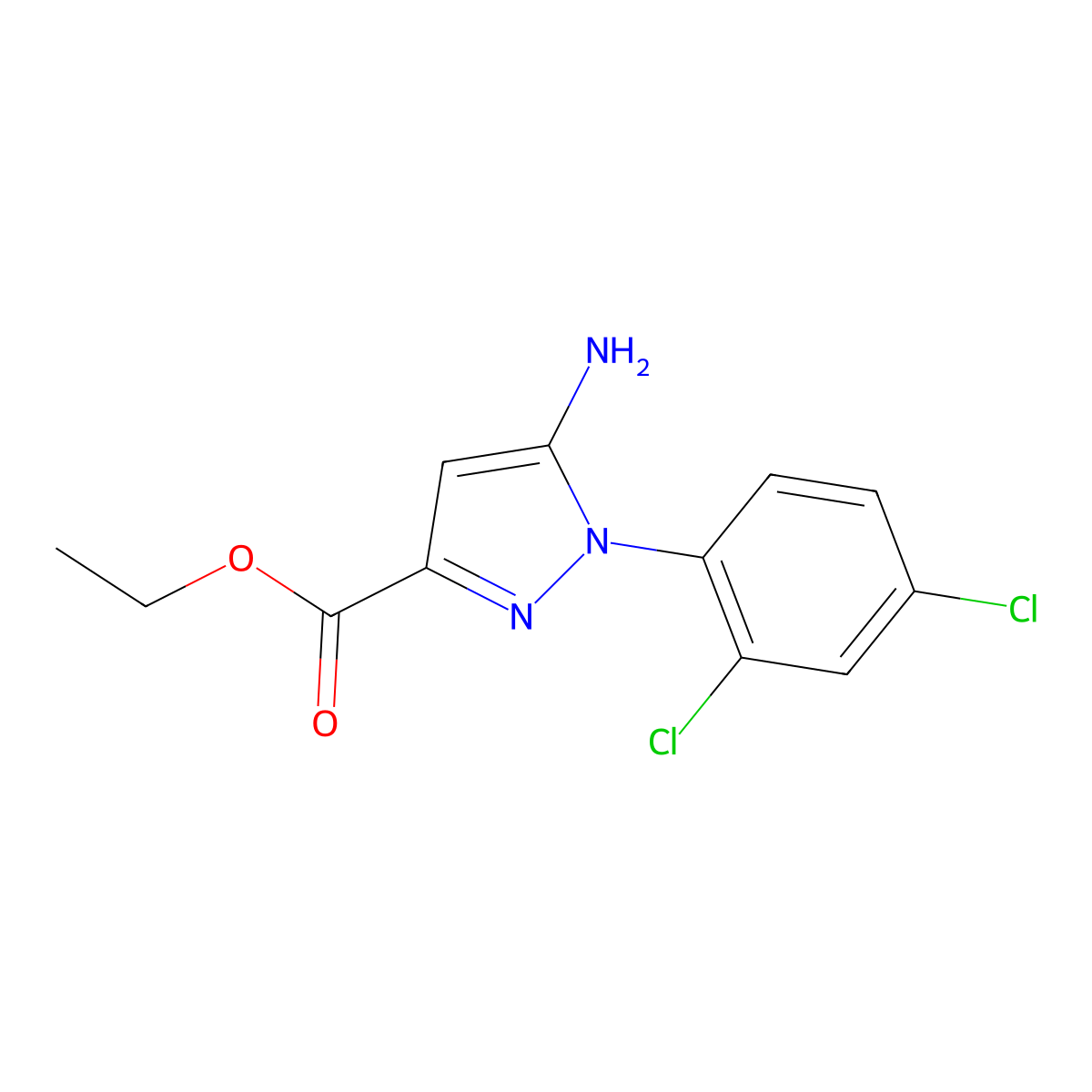 Ethyl 5-amino-1-(2,4-dichlorophenyl)-1H-pyrazole-3-carboxylate molecular structure, CAS 1264039-24-8