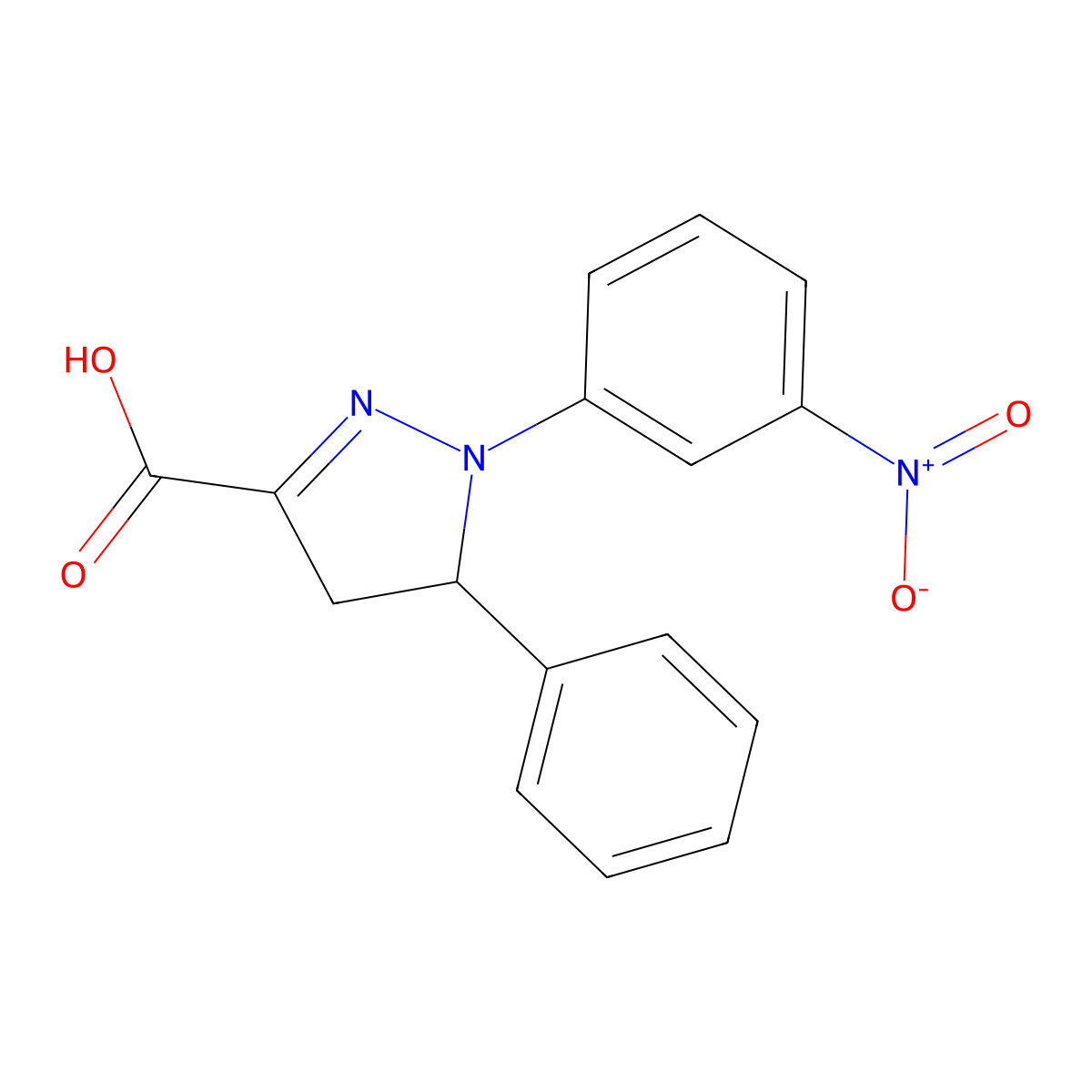 1-(3-Nitrophenyl)-5-phenyl-4,5-dihydro-1H-pyrazole-3-carboxylic acid molecular structure, CAS 1264039-55-5