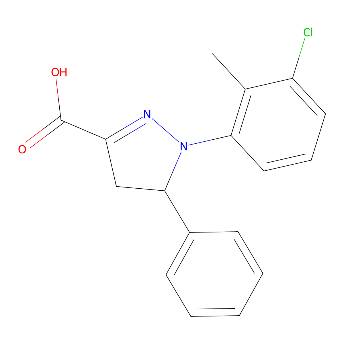 1-(3-Chloro-2-methylphenyl)-5-phenyl-4,5-dihydro-1H-pyrazole-3-carboxylic acid molecular structure, CAS 1264039-72-6