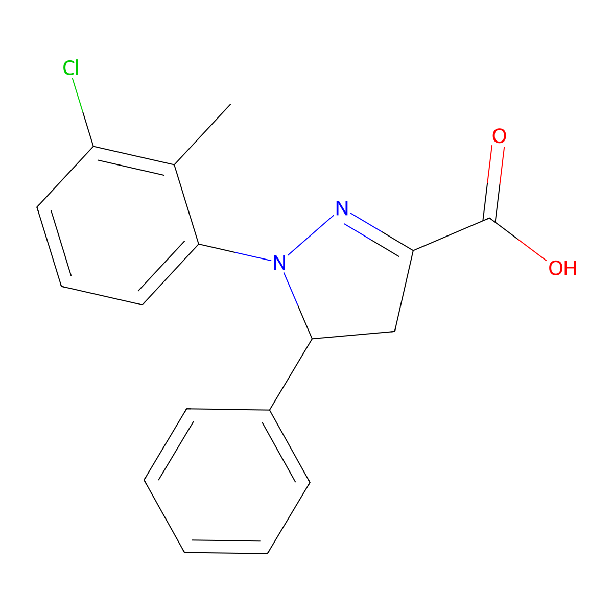 1-(3-Chloro-2-methylphenyl)-5-phenyl-4,5-dihydro-1H-pyrazole-3-carboxylic acid molecular structure, CAS 1264039-72-6