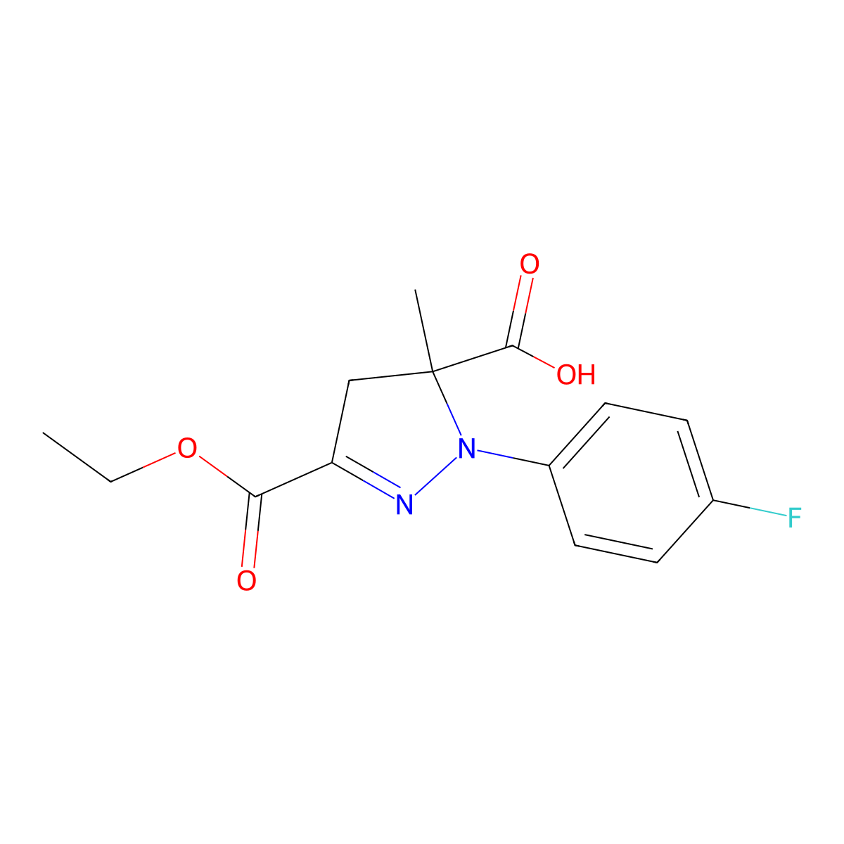 3-(Ethoxycarbonyl)-1-(4-fluorophenyl)-5-methyl-4,5-dihydro-1H-pyrazole-5-carboxylic acid molecular structure, CAS 1264040-10-9