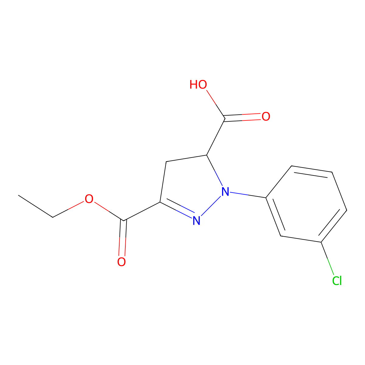 1-(3-Chlorophenyl)-3-(ethoxycarbonyl)-4,5-dihydro-1H-pyrazole-5-carboxylic acid molecular structure, CAS 1264040-36-9